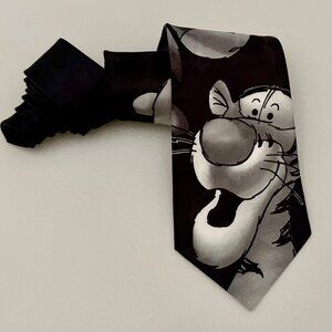 NECKTIE DISNEY WINNE THE POOH W/WINNIE POOH, TIGGER & EEYORE BLACK WHITE GRAY